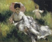 Pierre Renoir Woman with a Parasol and Small Child on a Sunlit Hillside china oil painting artist
